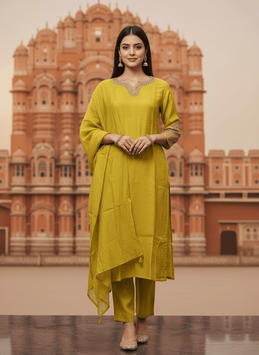 Mustard Zari Glow Set