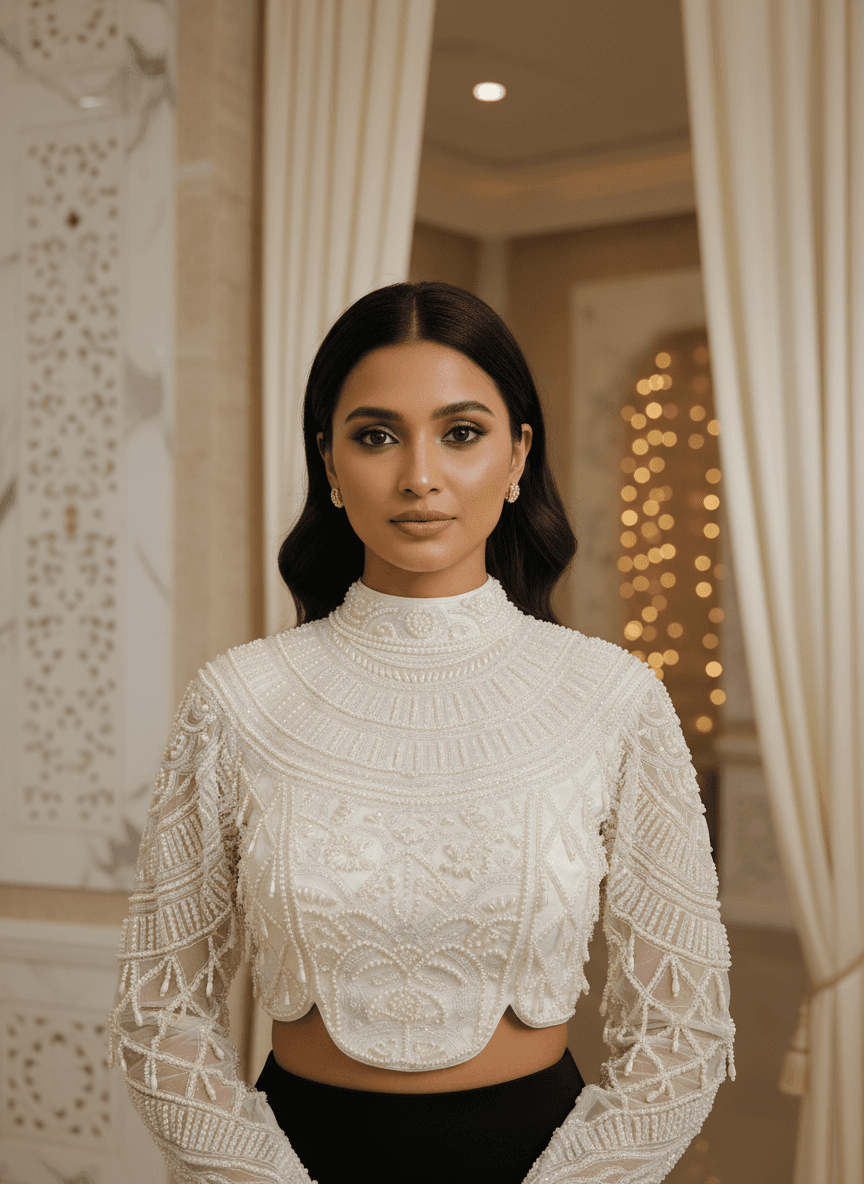 Luxe Pearl High-Neck Blouse