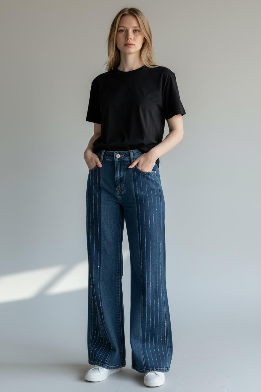 Crystal Pinstripe High-Rise Jeans
