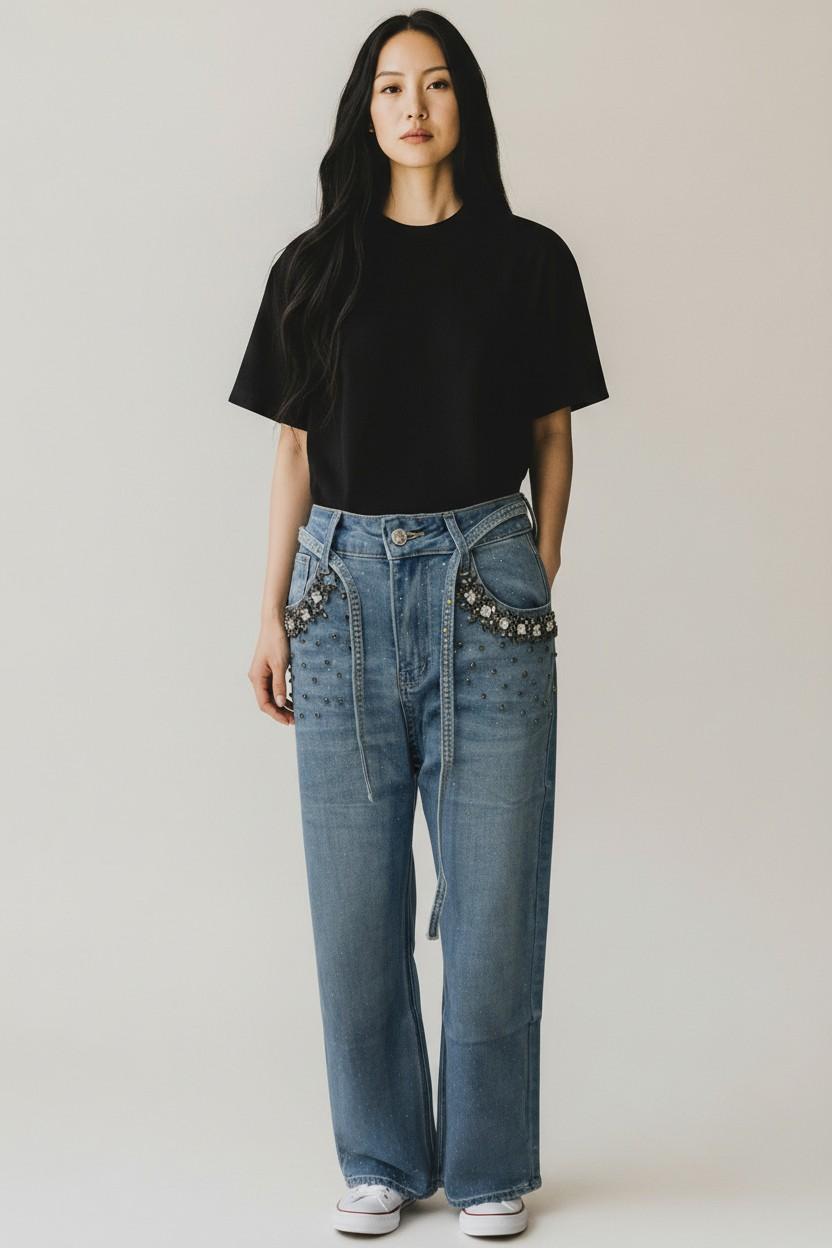 Crystal Pocket High-Rise Jeans