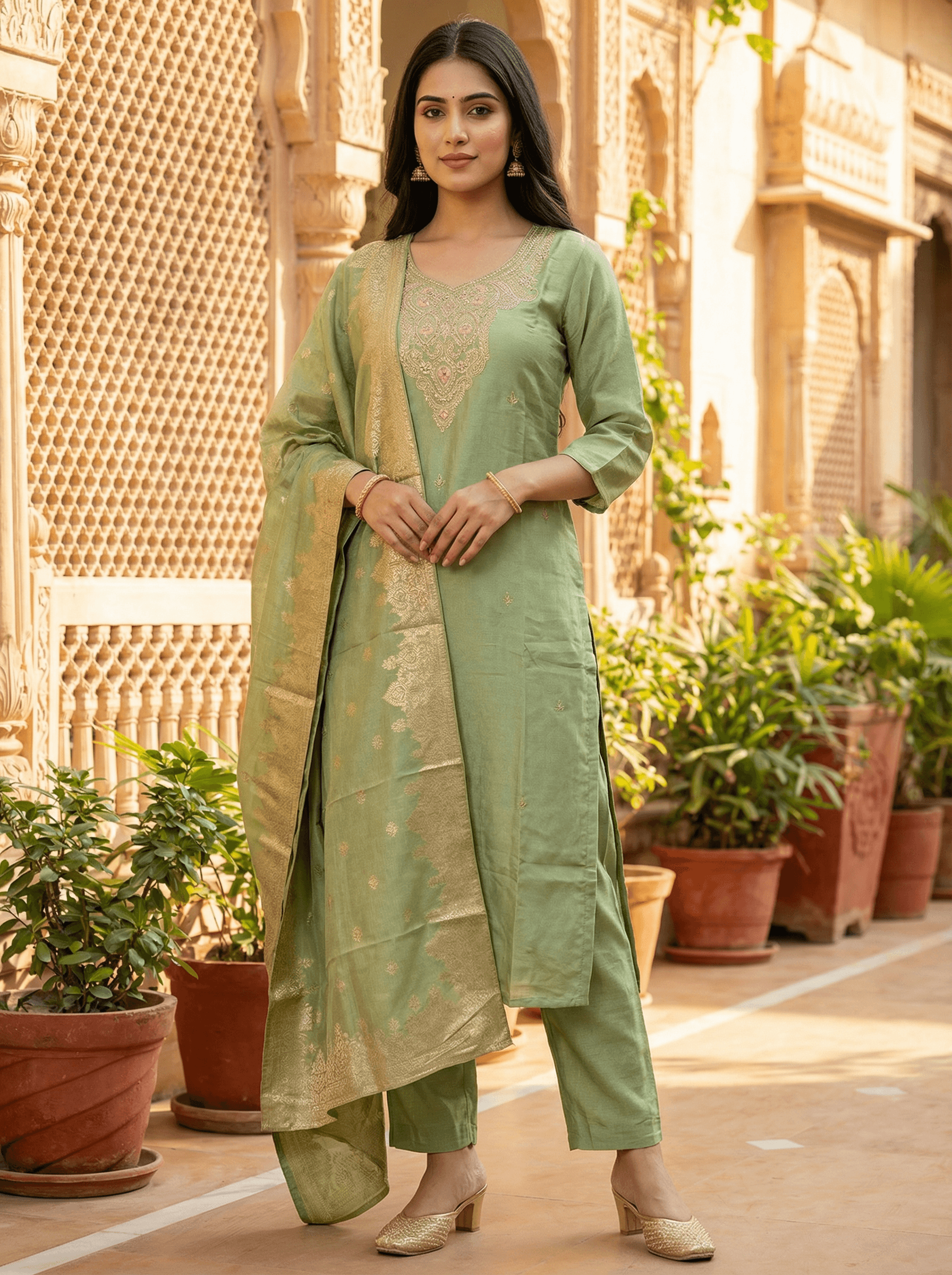 Sage Silk Suit