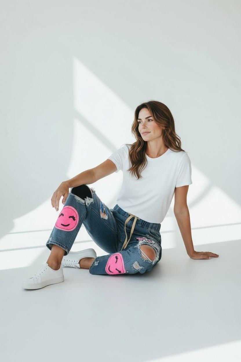 Pop-Art Patchwork Distressed Jeans
