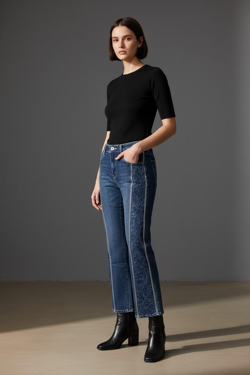 Damask Side-Stripe Slim Jeans