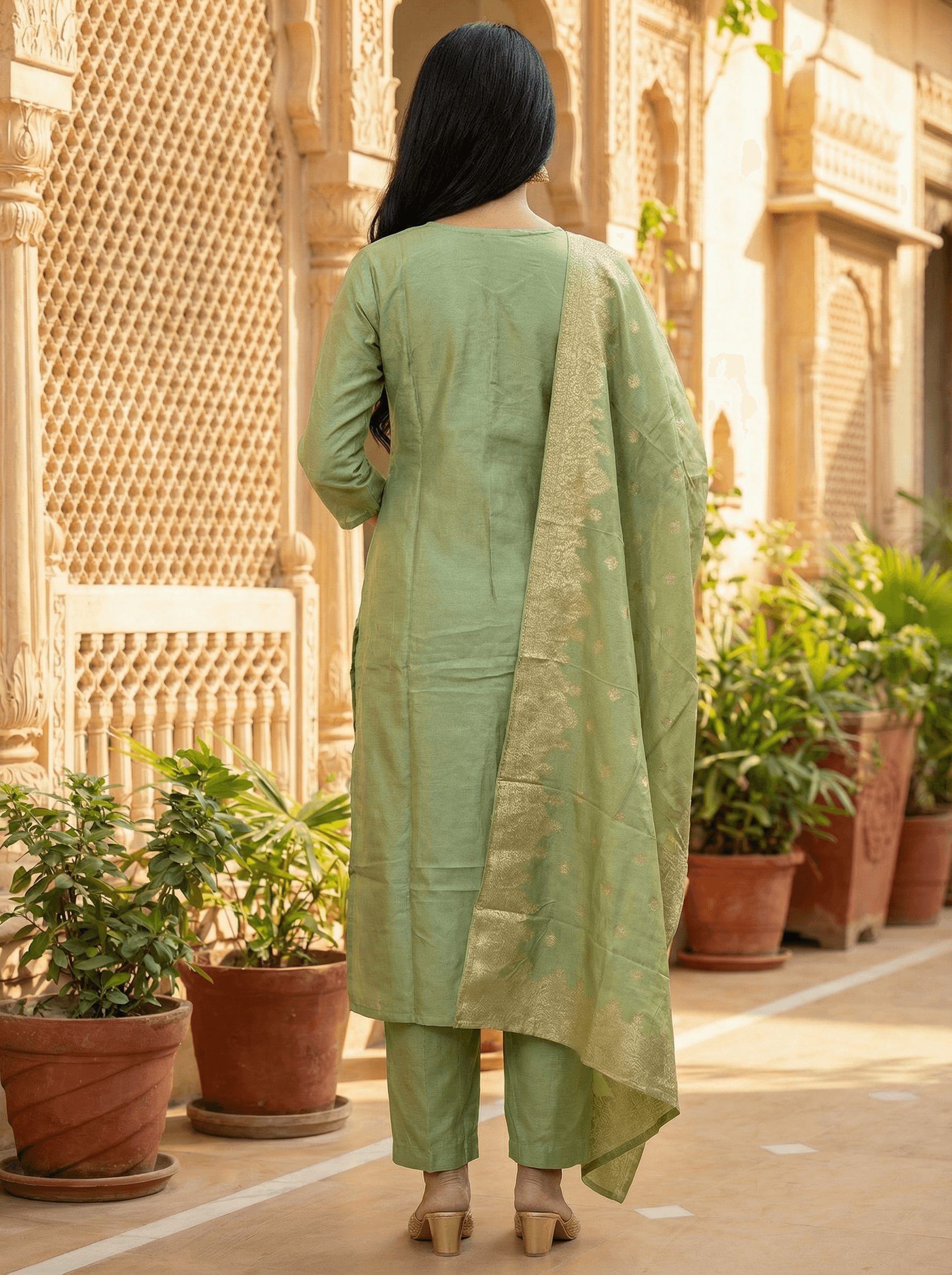 Sage Silk Suit