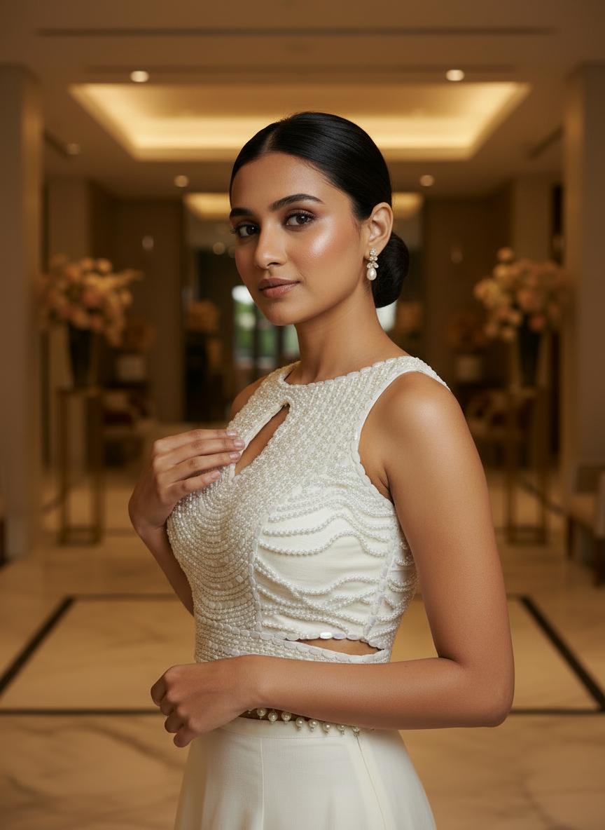 Minimalist Pearl Border Ethnic Blouse