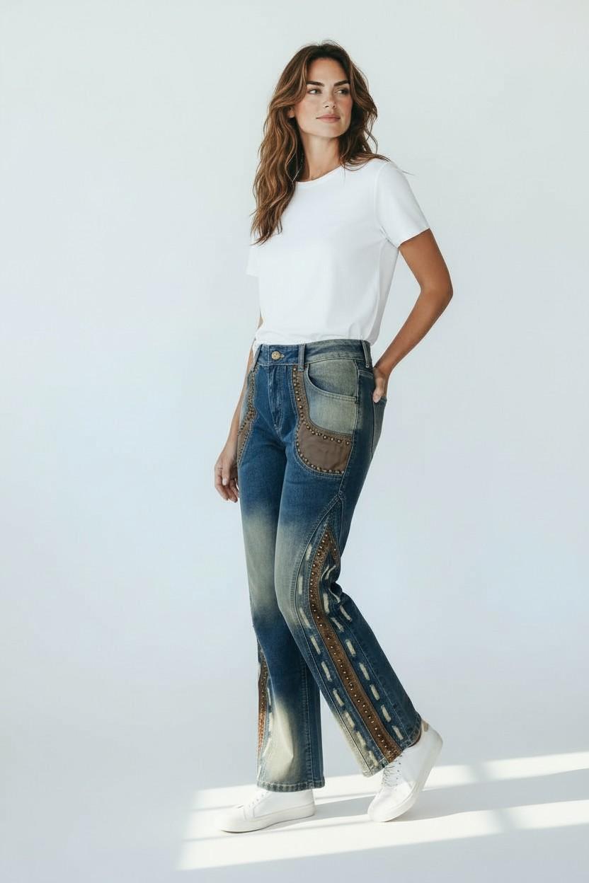 Studded Western Panel Jeans