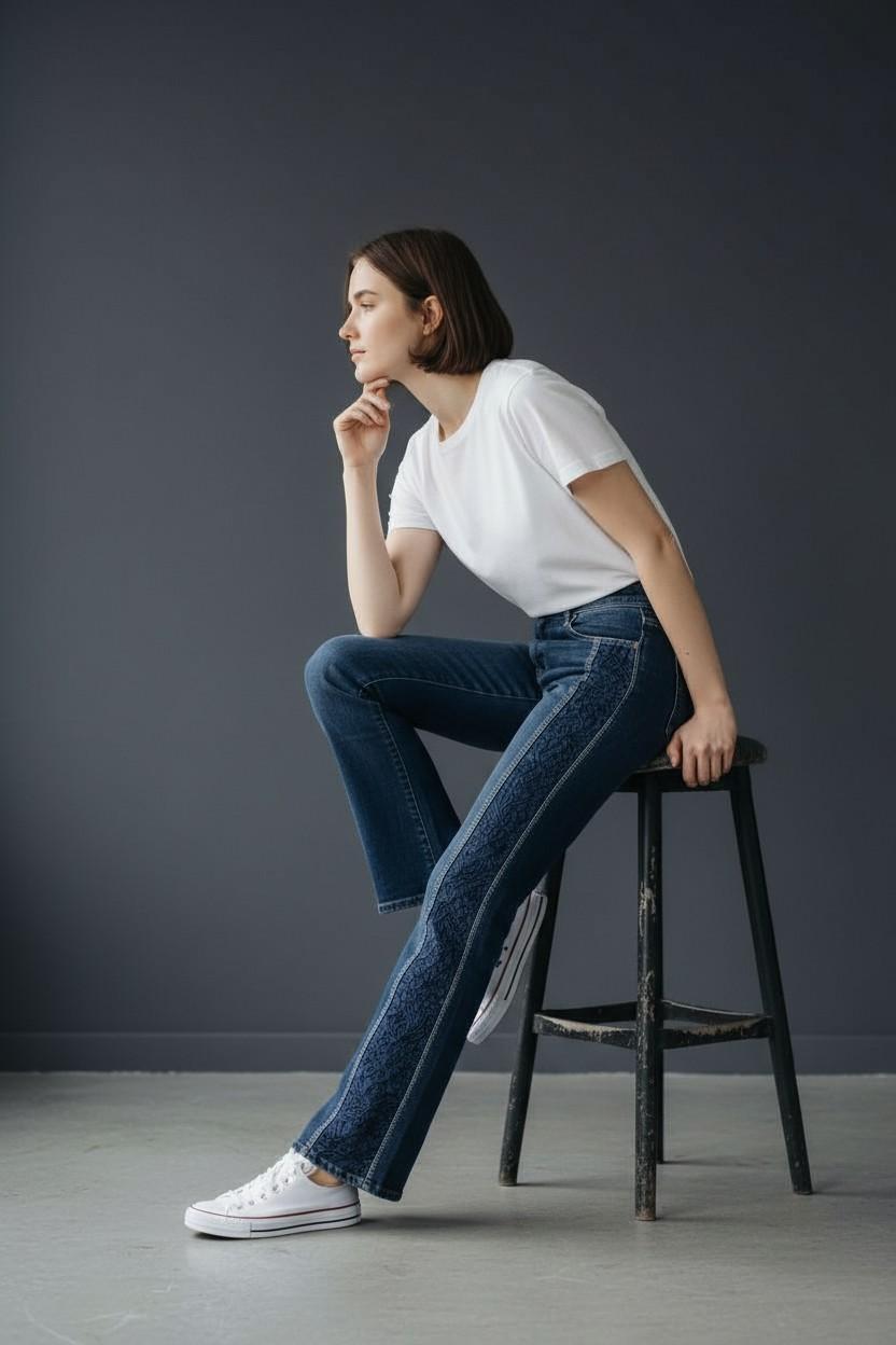 Damask Side-Stripe Slim Jeans