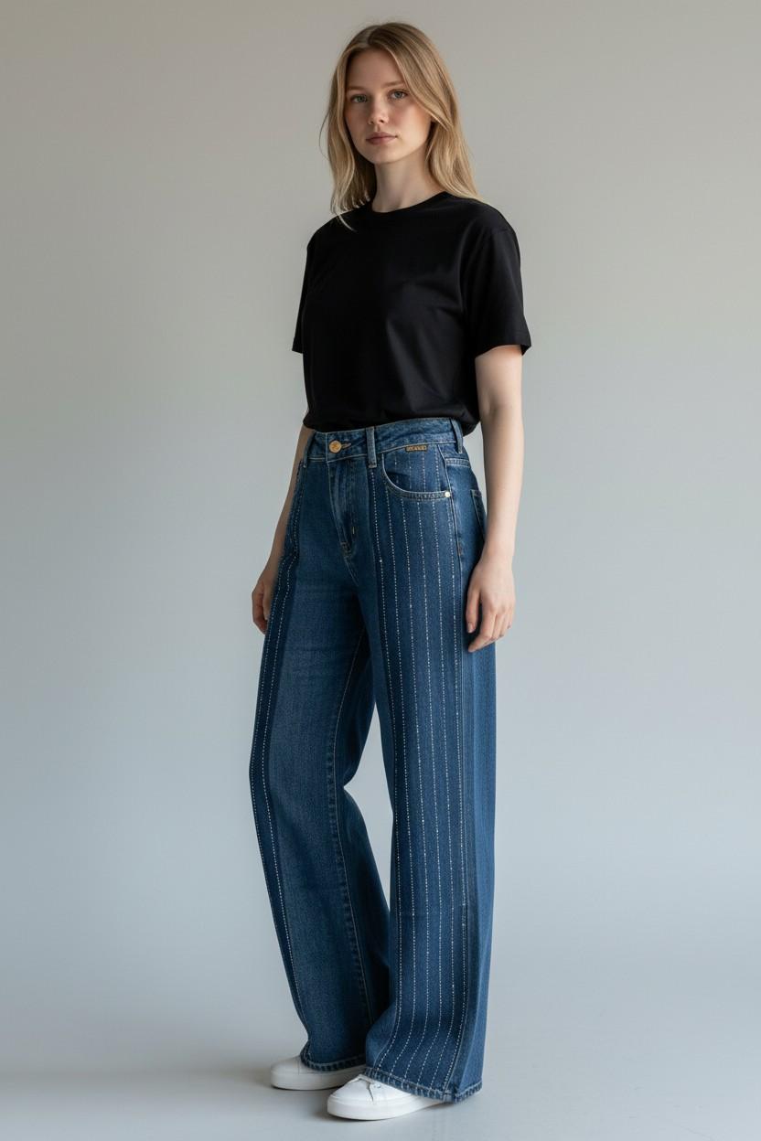 Crystal Pinstripe High-Rise Jeans