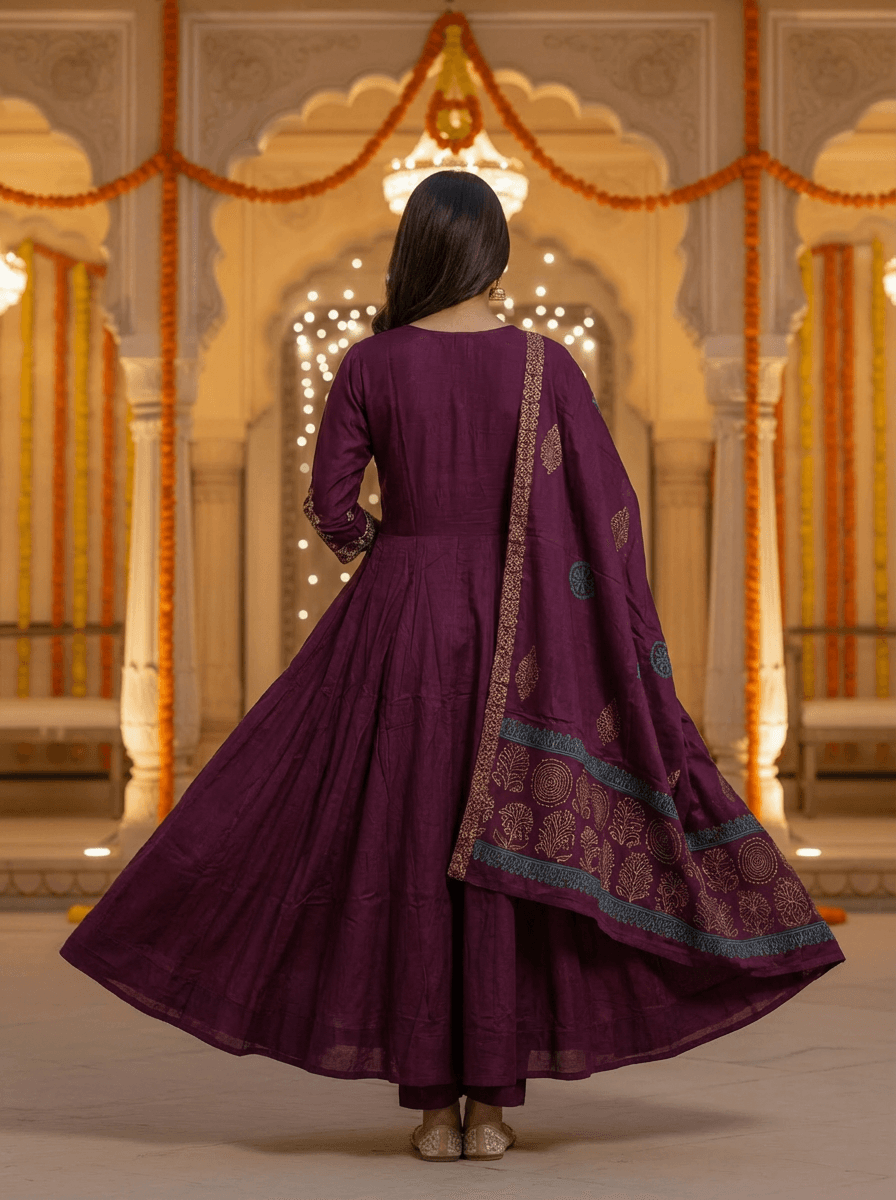 Plum Anarkali Set