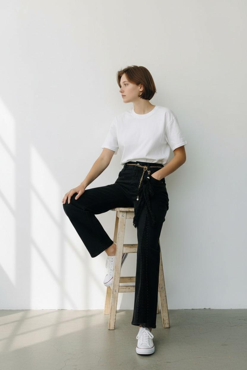 Midnight Jewel Side-Trim Jeans