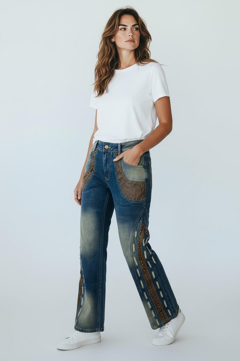 Studded Western Panel Jeans