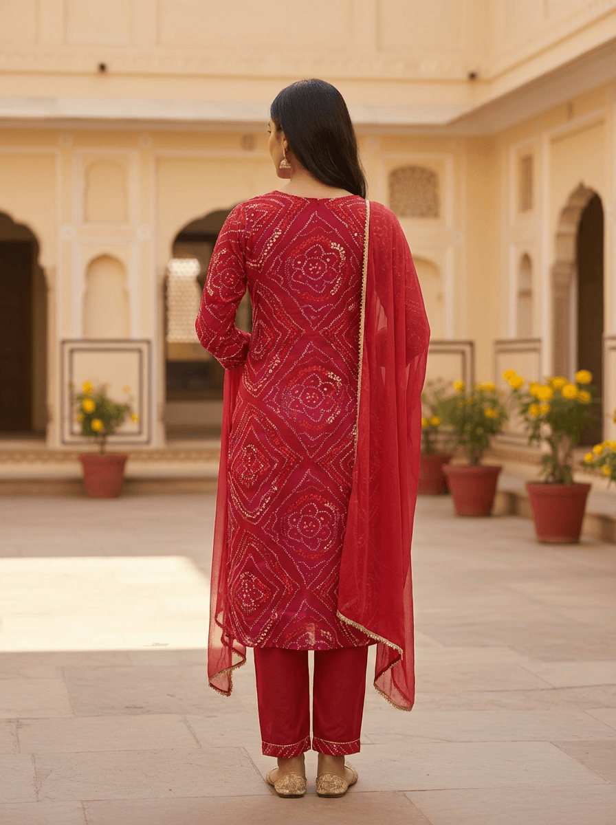 Red Bandhani Suit