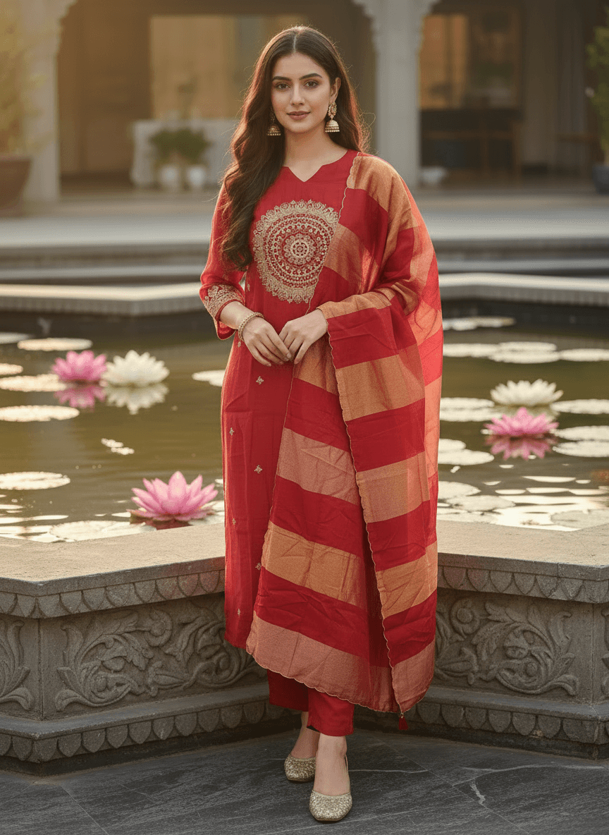 Crimson Mandala Silk Set