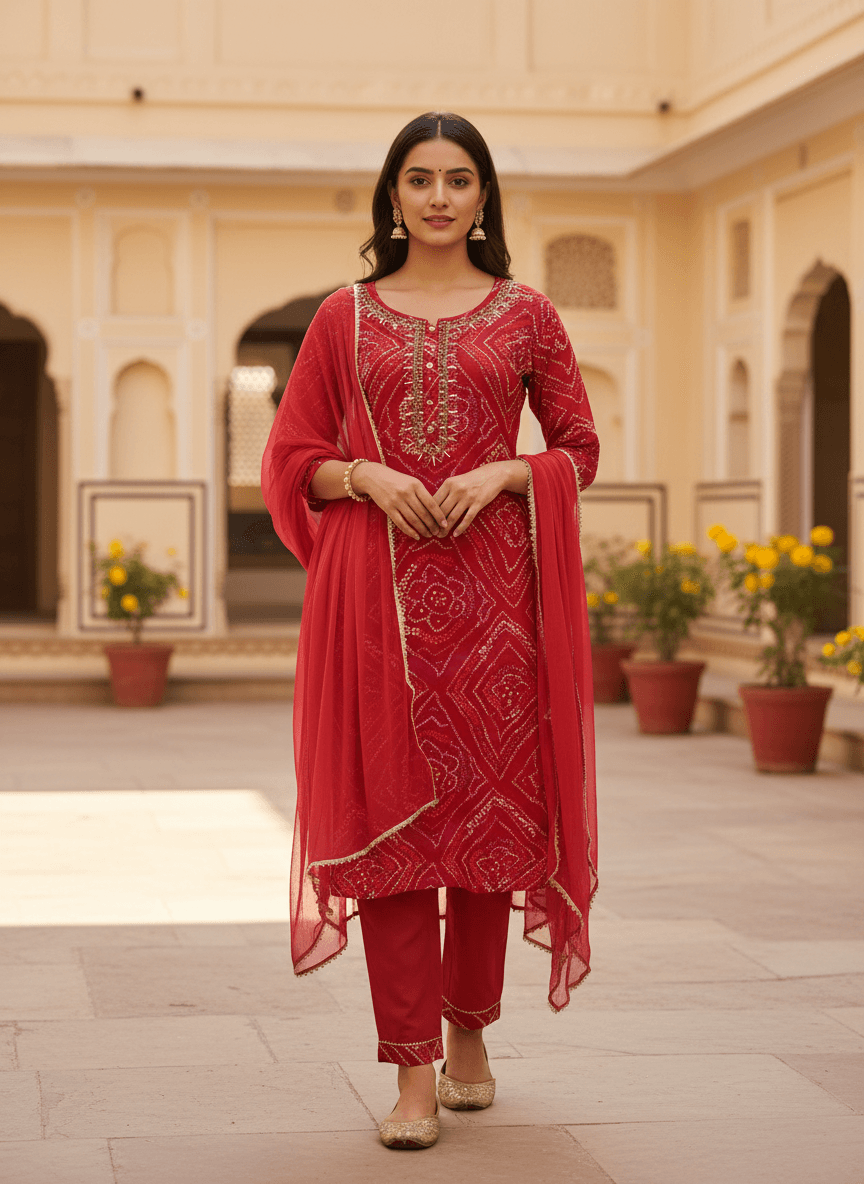 Red Bandhani Suit