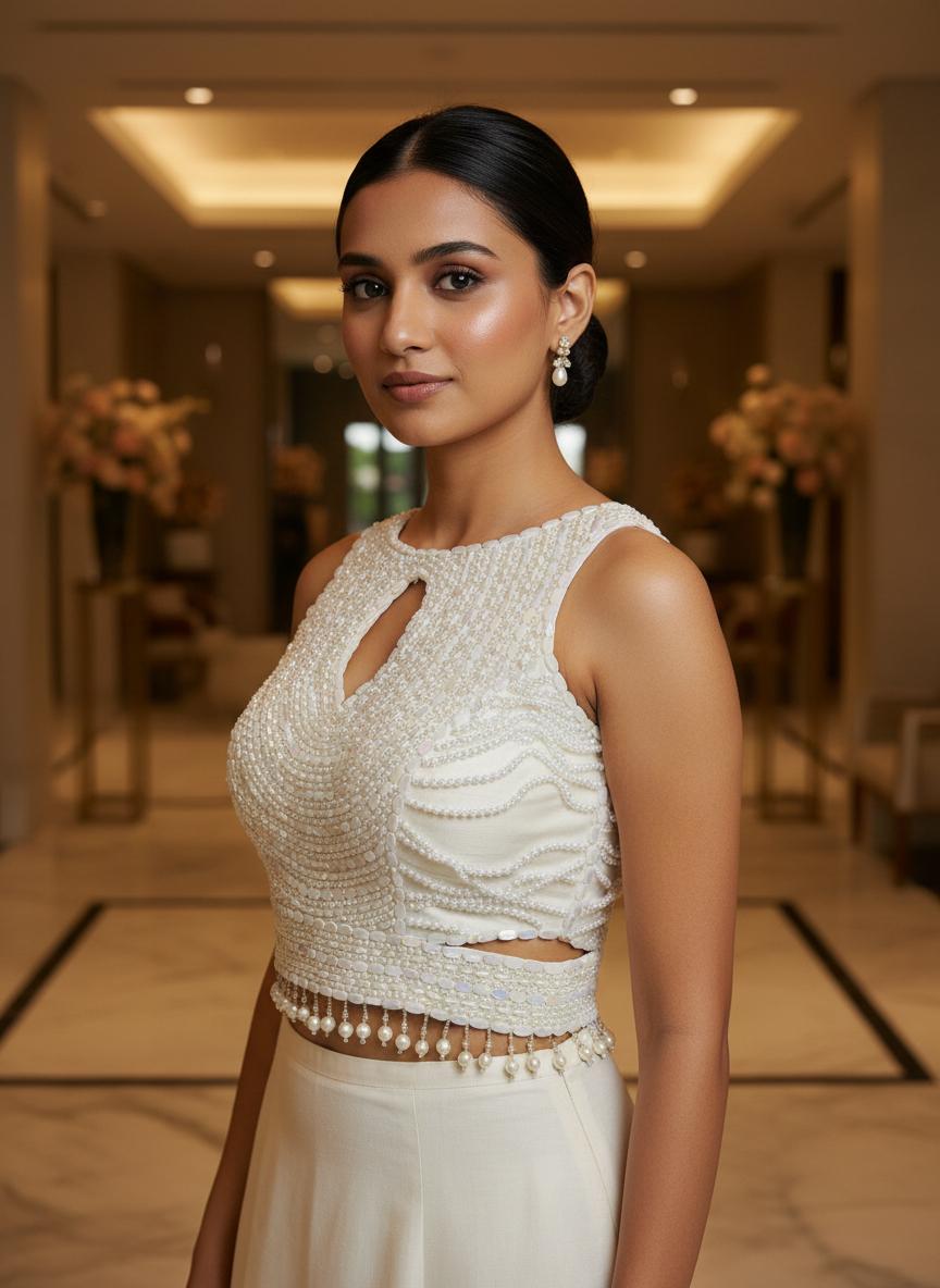 Minimalist Pearl Border Ethnic Blouse