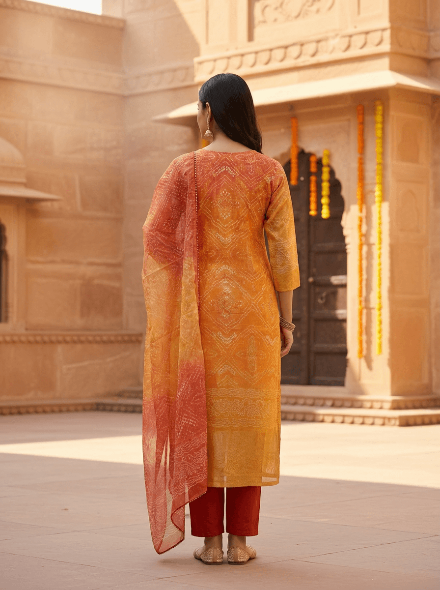 Sunset Bandhani Straight Set