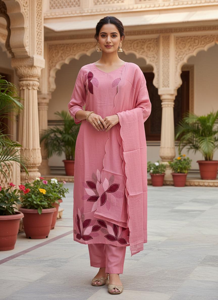 Blush Pink Floral Patchwork Suit Set
