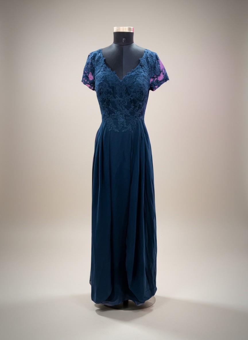 Navy Blue Embroidery Sleeve Gown