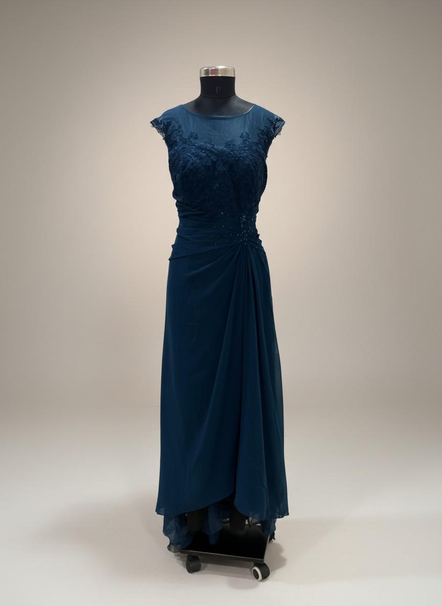 Navy Blue Lace Shoulder Gown