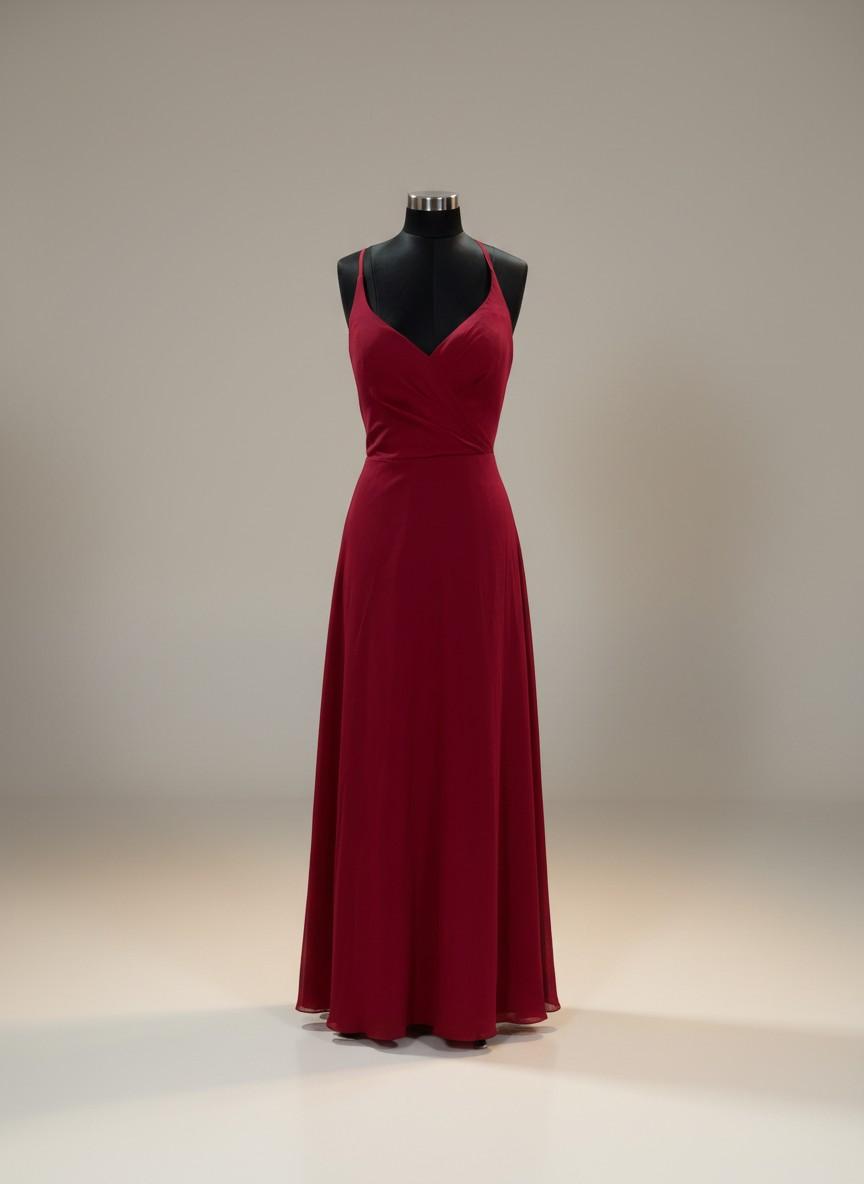 Red V-Neck Evening Gown