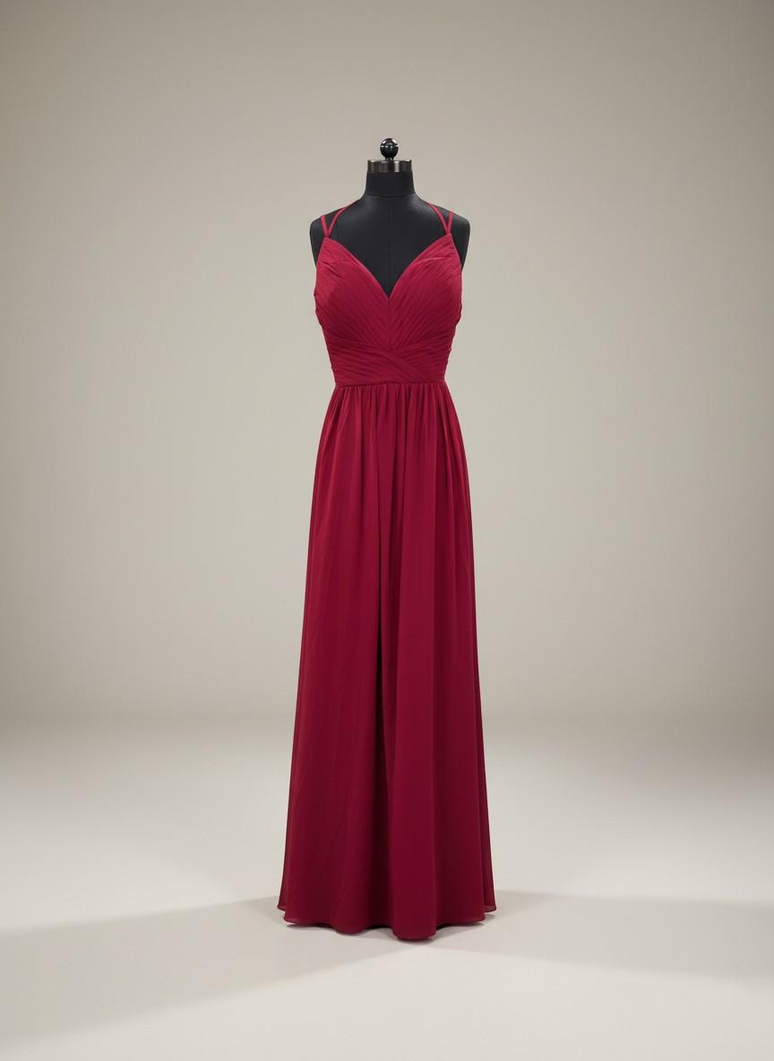 Crimson V-Neck Evening Gown