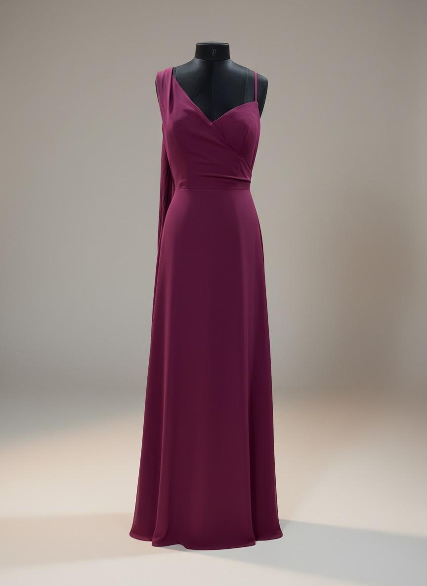 Plum V-Neck Evening Gown