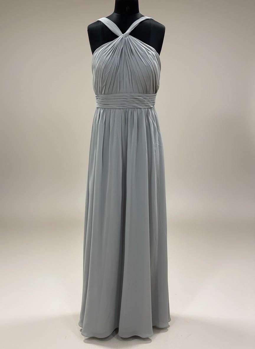 Silver Grey Pleated Halter Gown