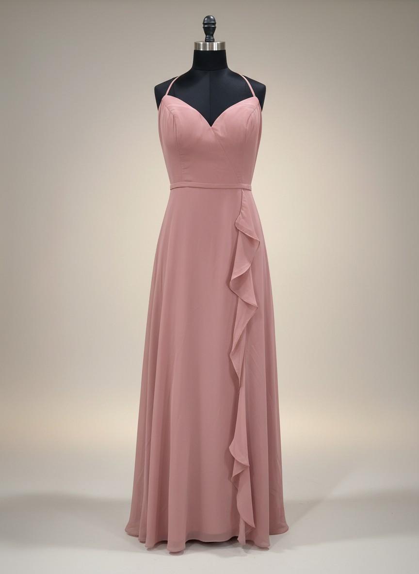 Blush Pink Ruffle Slit Gown