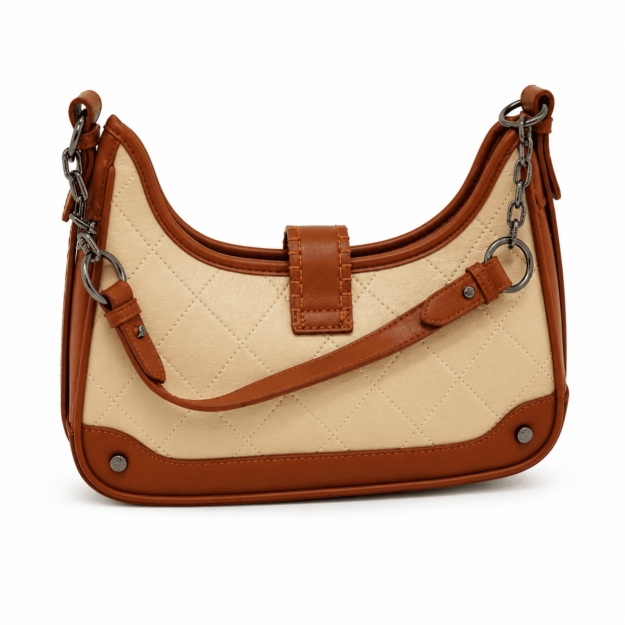 Tania Cream Tan Curved Shoulder Bag