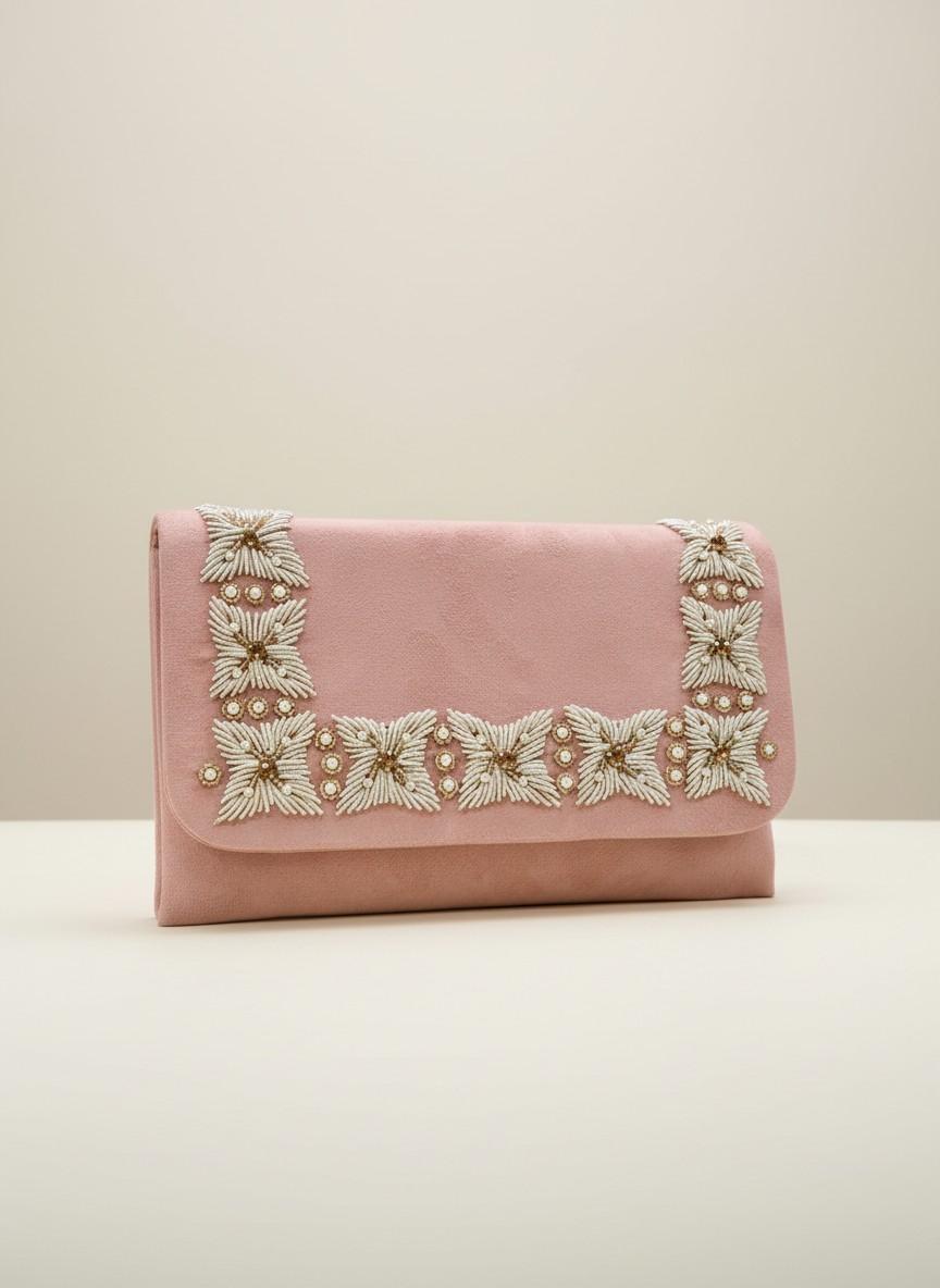 Rosaline Blush Pink Embroidered Clutch Bag