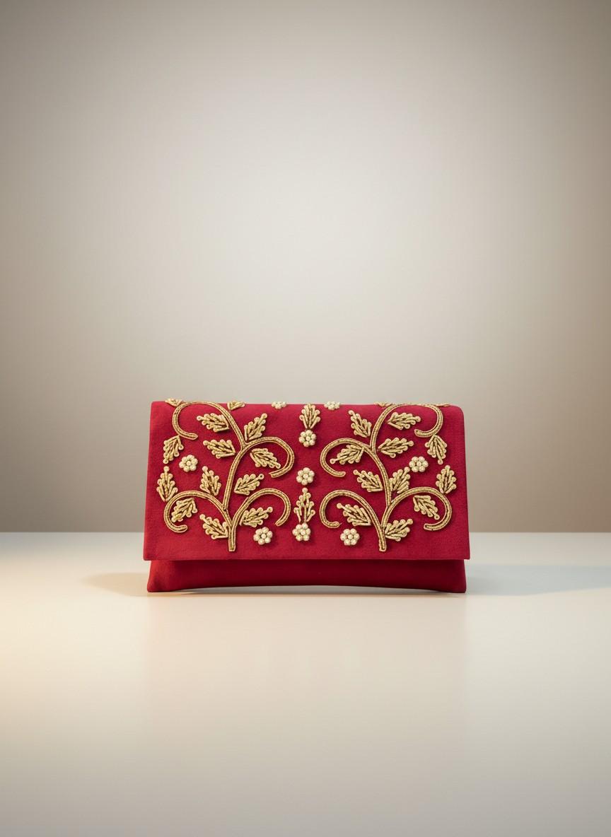Rouge Red Embroidered Clutch Bag