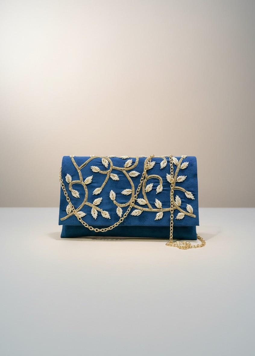 Royal Blue Embroidered Clutch Bag