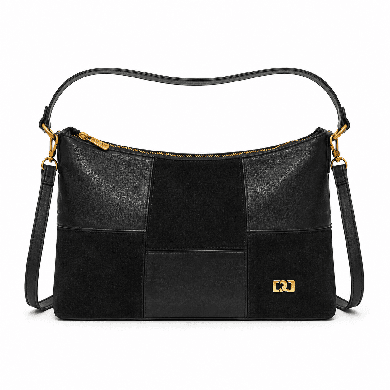 Noir Black Patchwork Shoulder Bag
