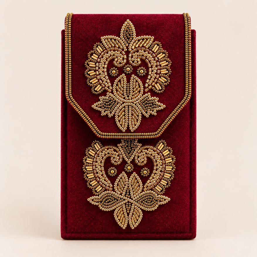 Maroon Embroidered Mobile Sling
