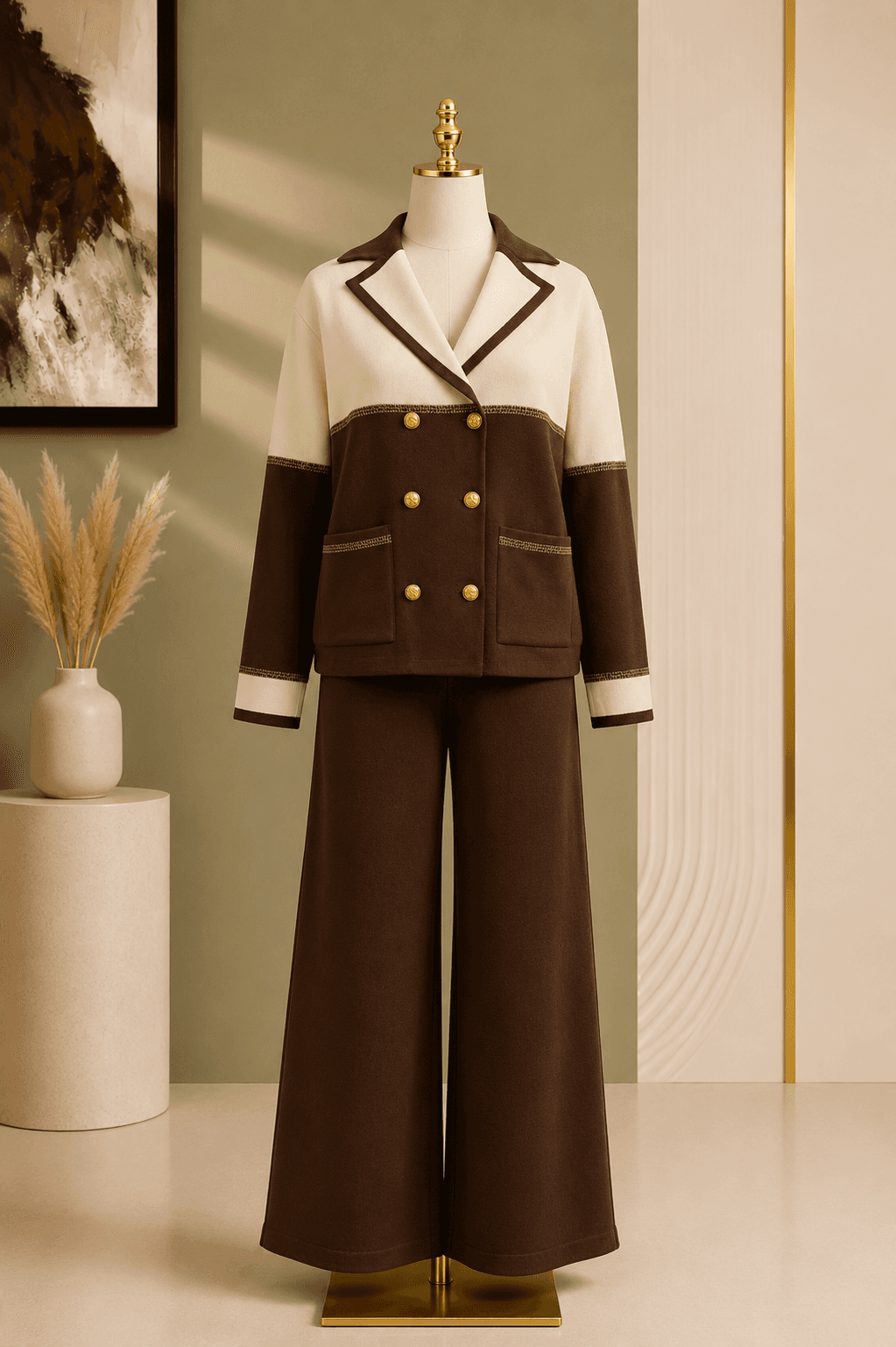 Brown Cream Collar Co-ord Set