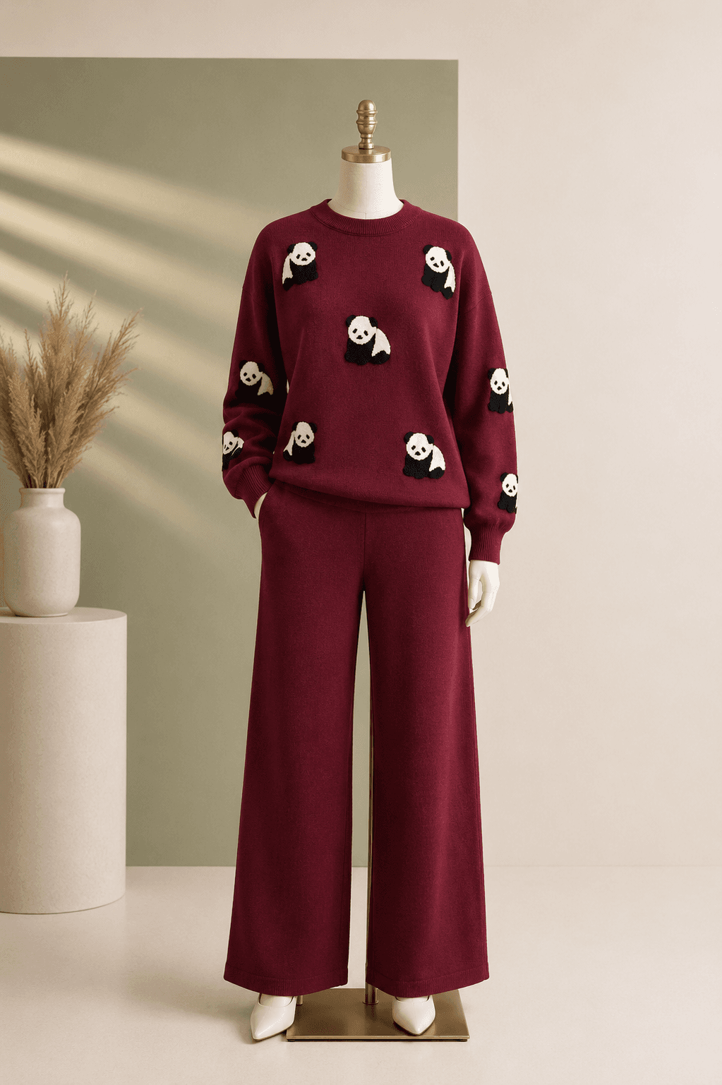 Maroon Panda Knit Co-ord Set