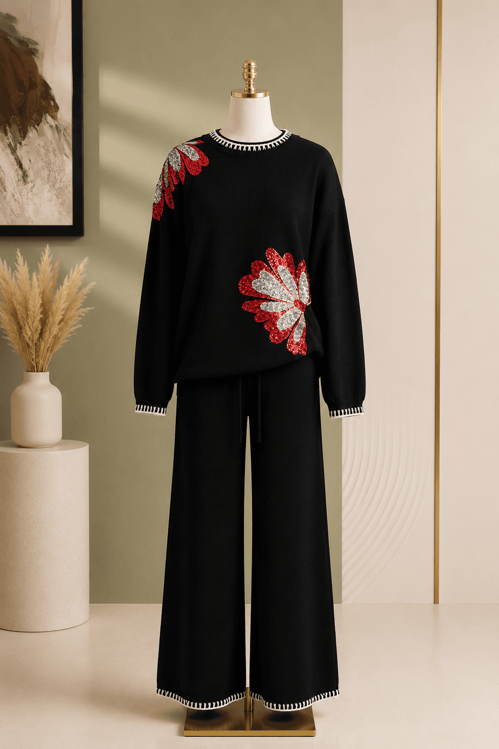 Black Floral Knit Co-ord Set