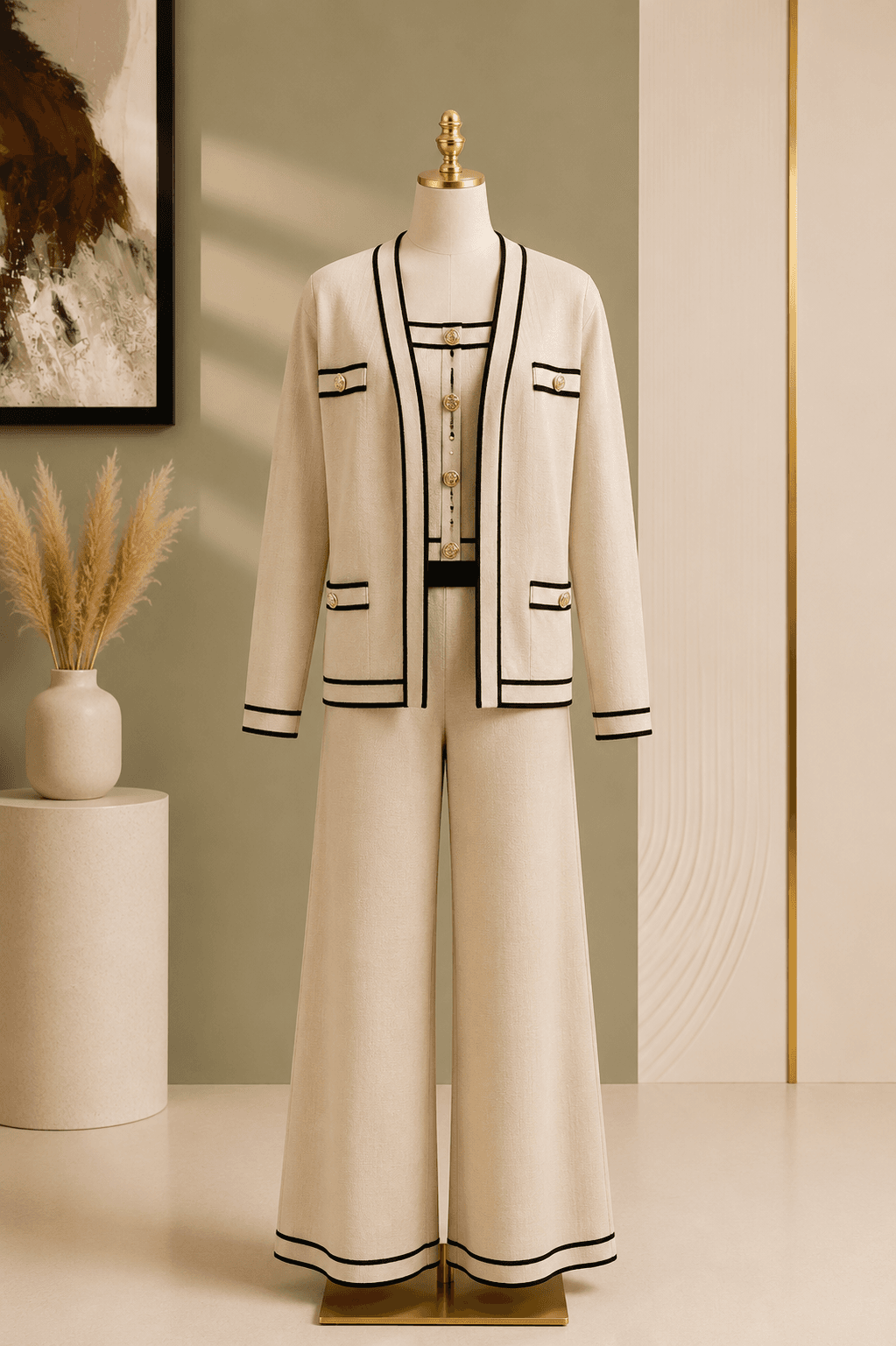 Cream Striped Knit Co-ord Set