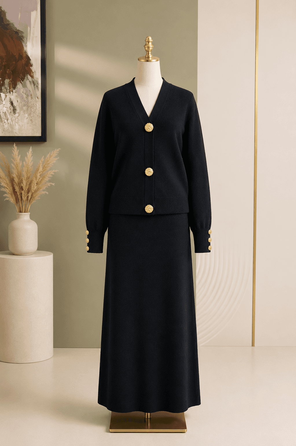 Black Button Knit Co-ord Set