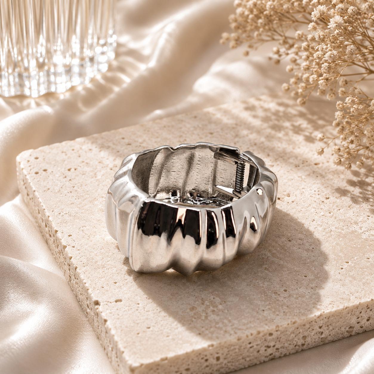 Textured Silver Cuff Bracelet