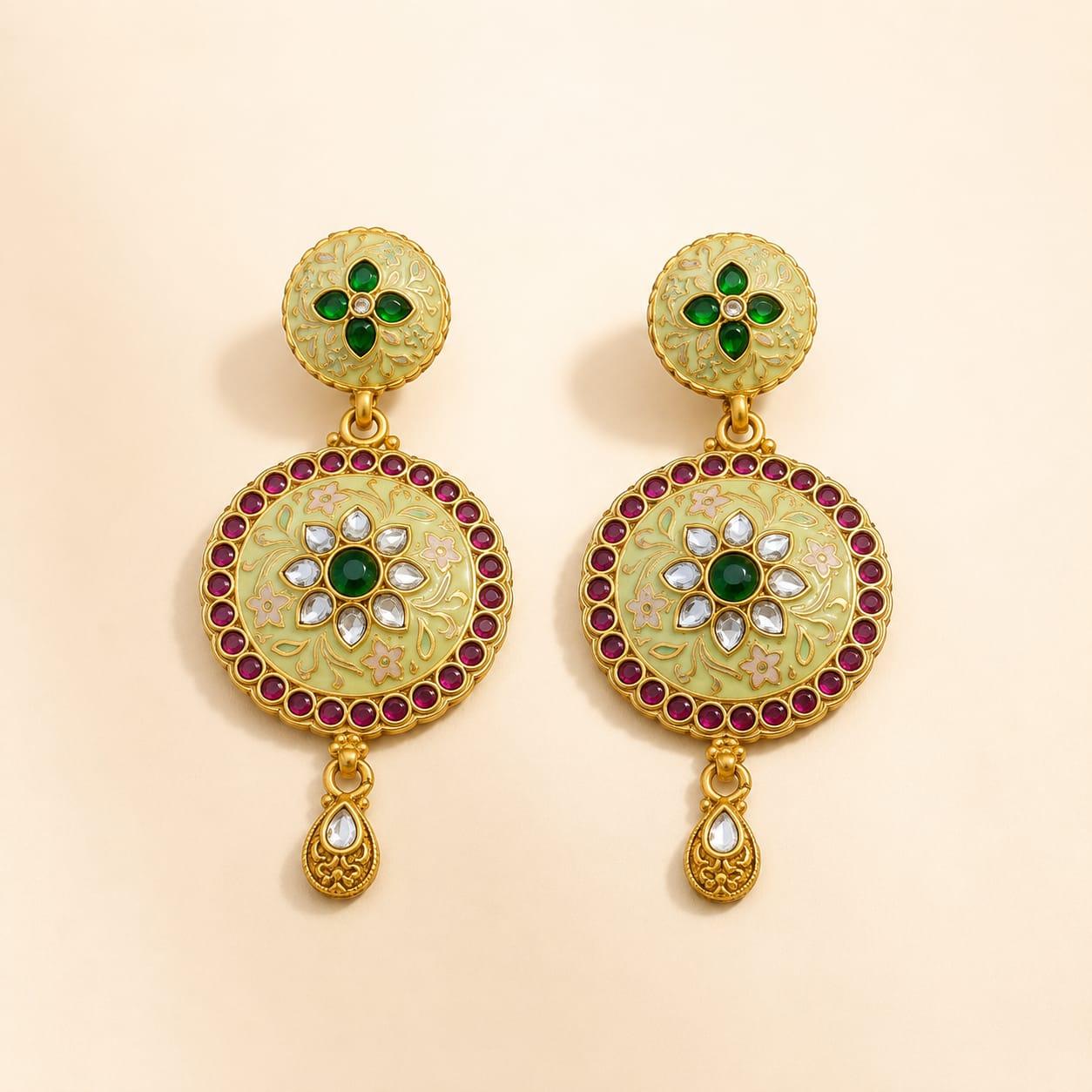 Multicolor Round Kundan Dangler Earrings