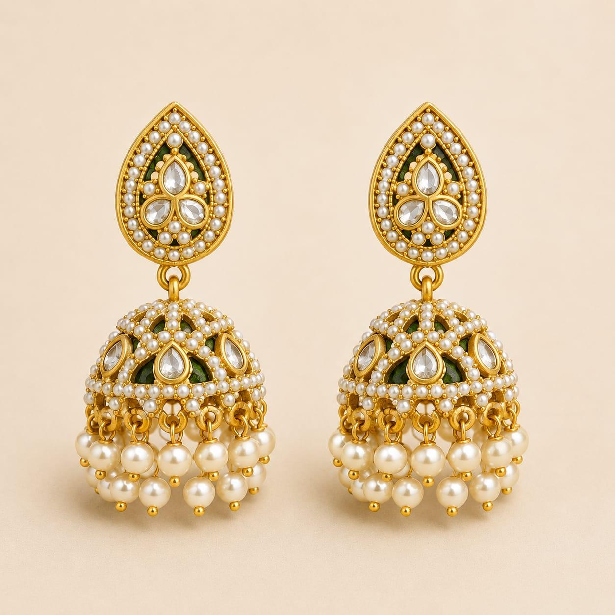 Teardrop Kundan Pearl Jhumka Earrings
