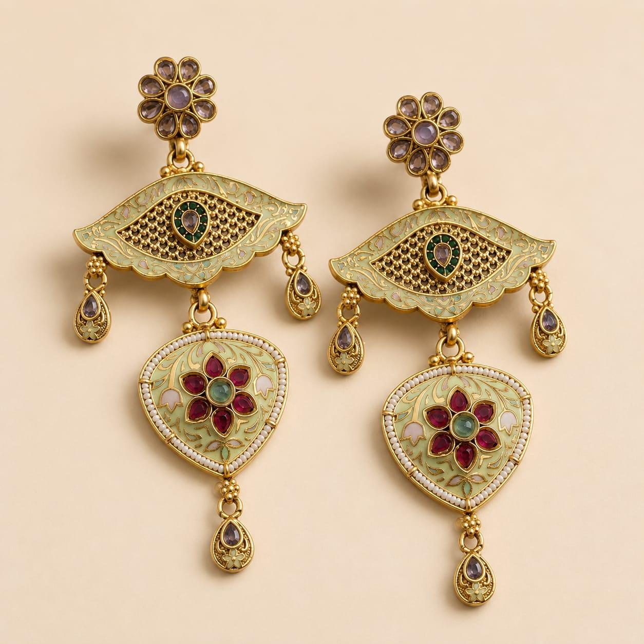 Meenakari Kundan Dangler Earrings