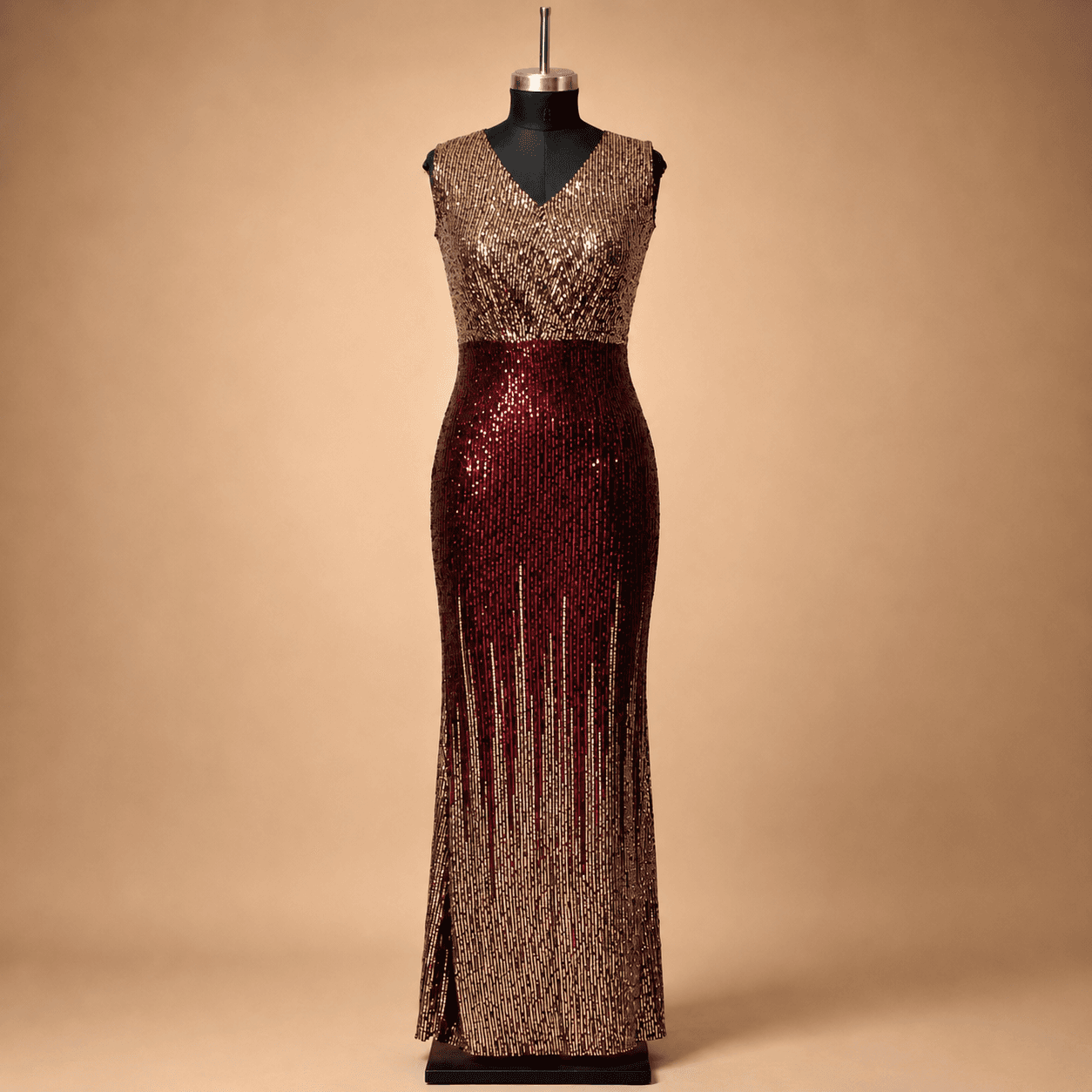Wine Champagne Ombre Sequin Sleeveless Gown
