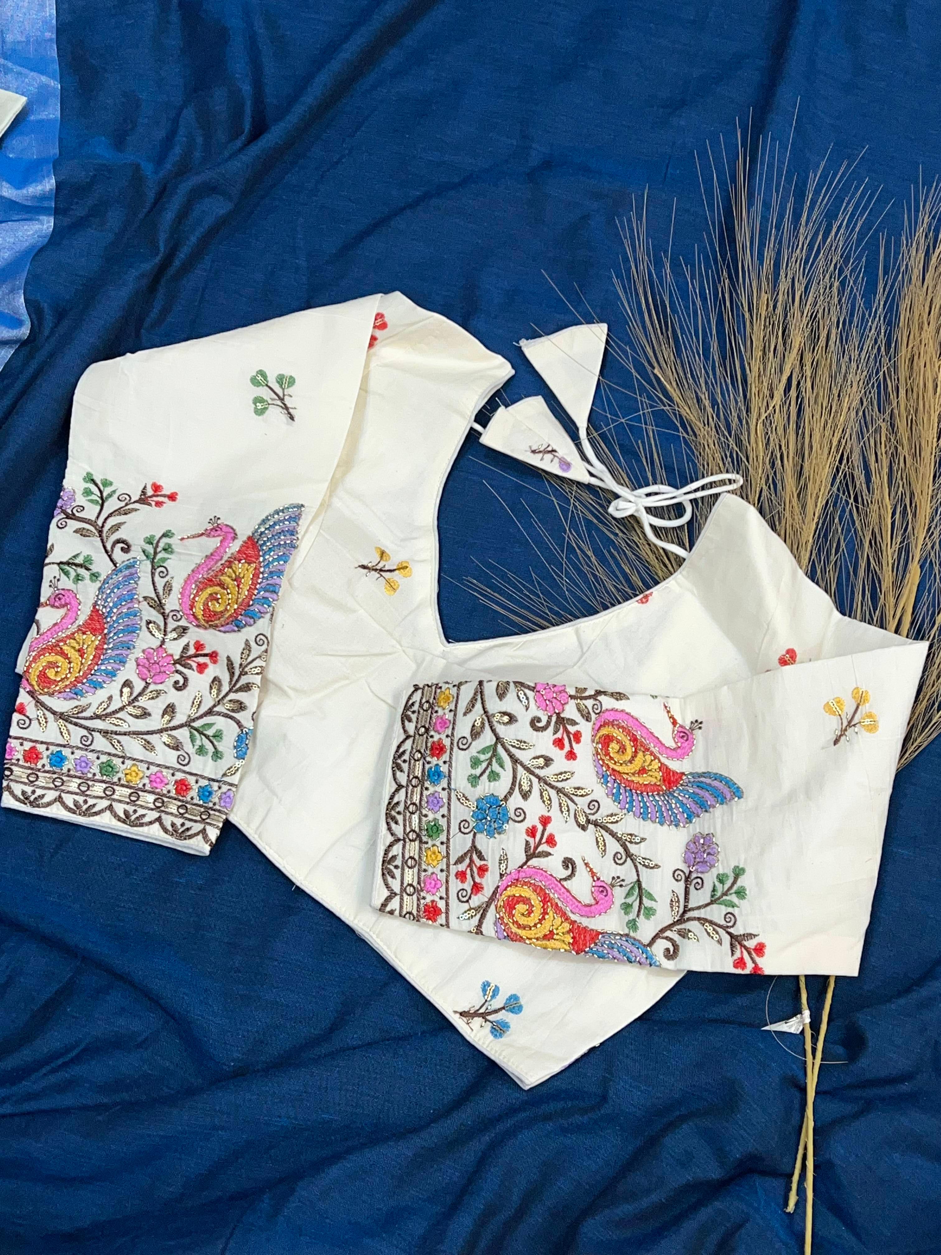 White Blue Floral Ethnic Blouse