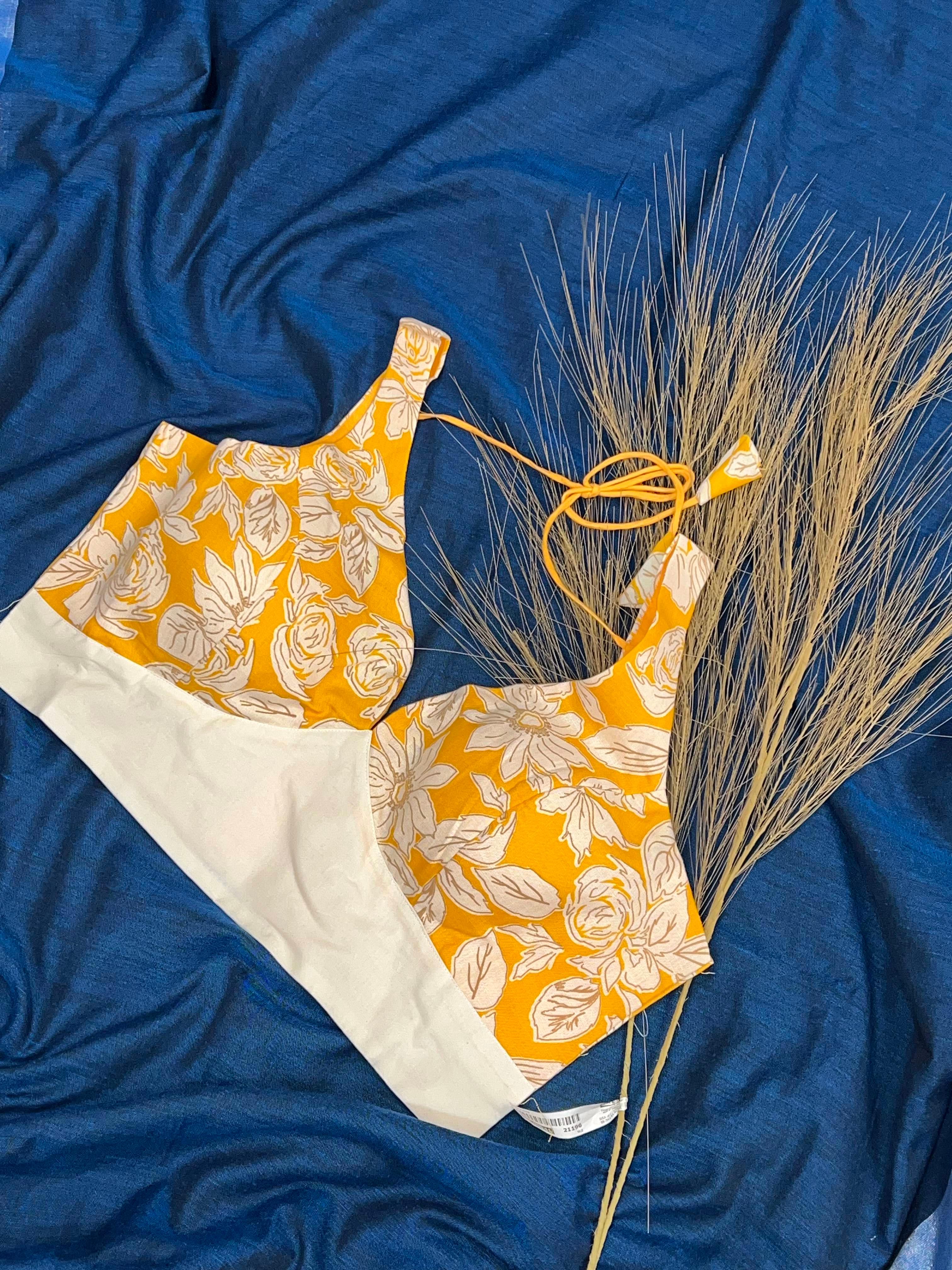 Mustard Floral Printed Ethnic Blouse