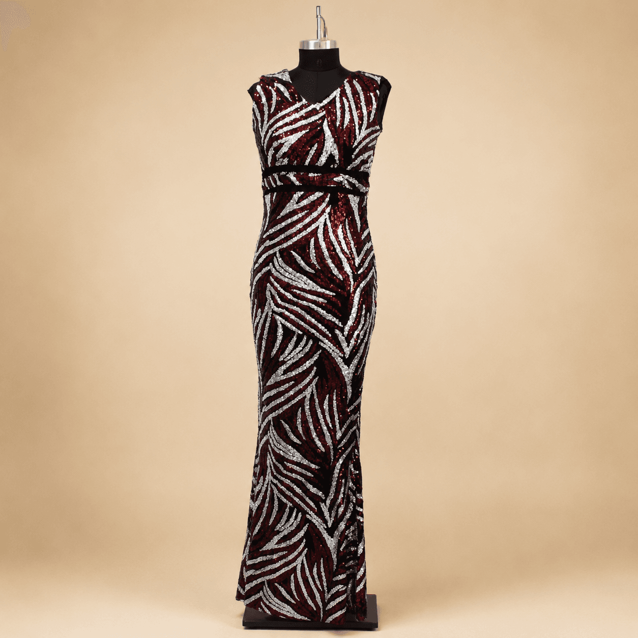 Black White Zebra Sequin Sleeveless Gown