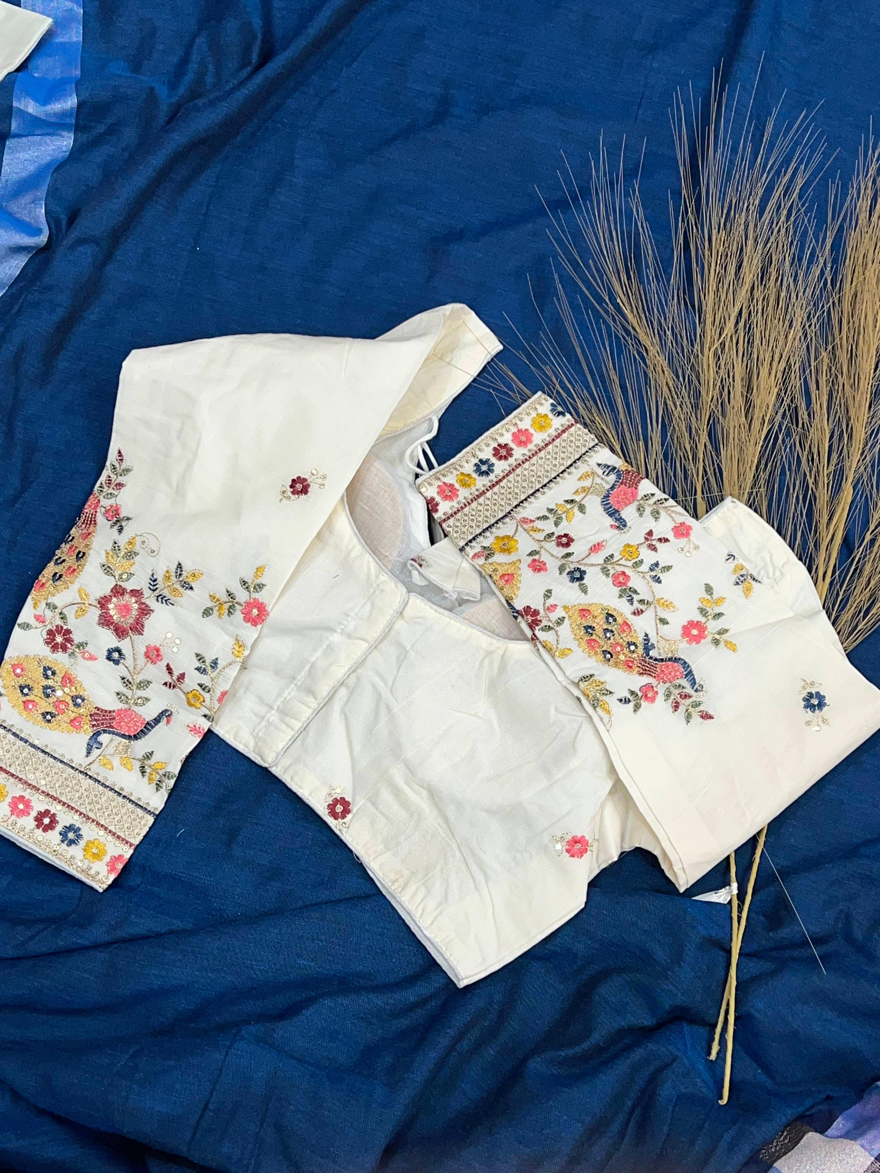 White Pink Floral Ethnic Blouse