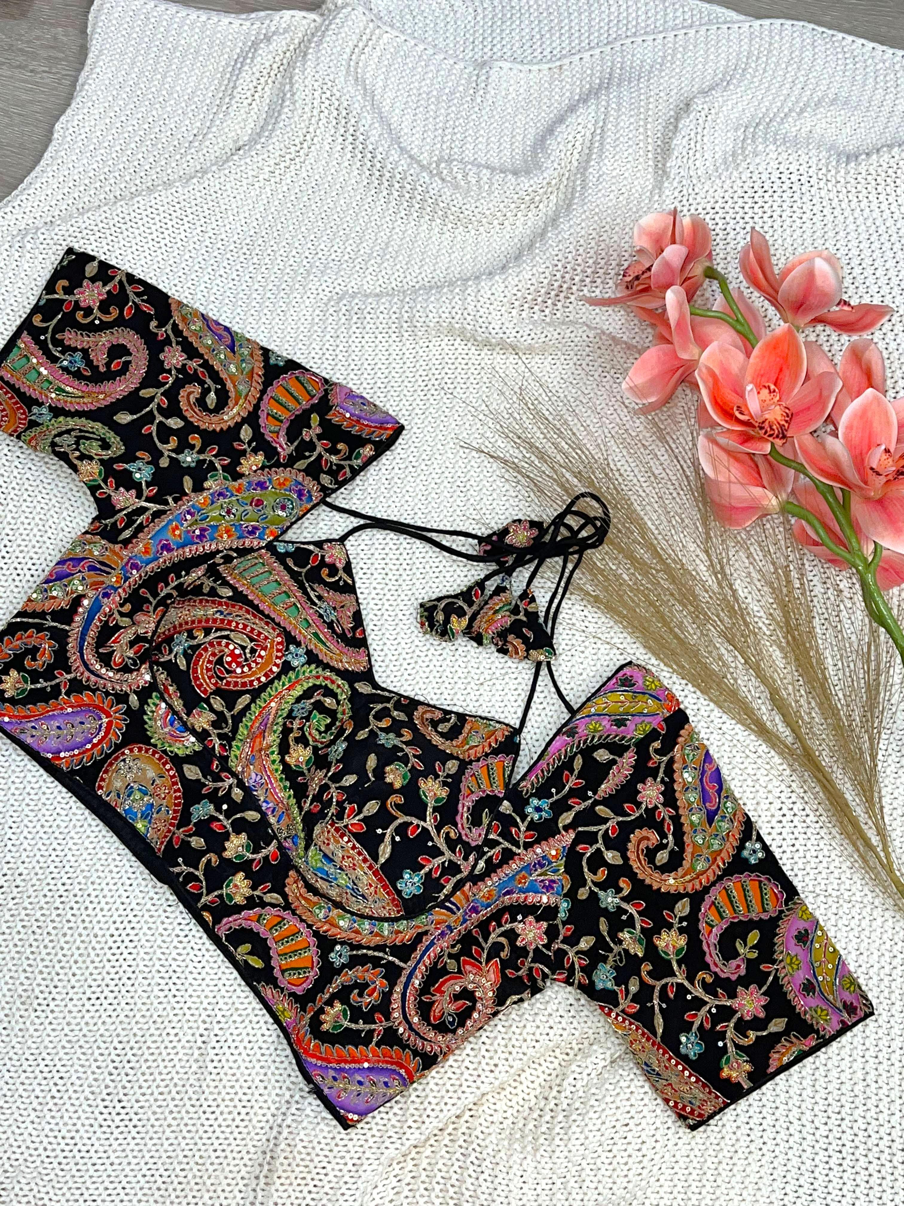 Black Multicolor Paisley Embroidered Ethnic Blouse
