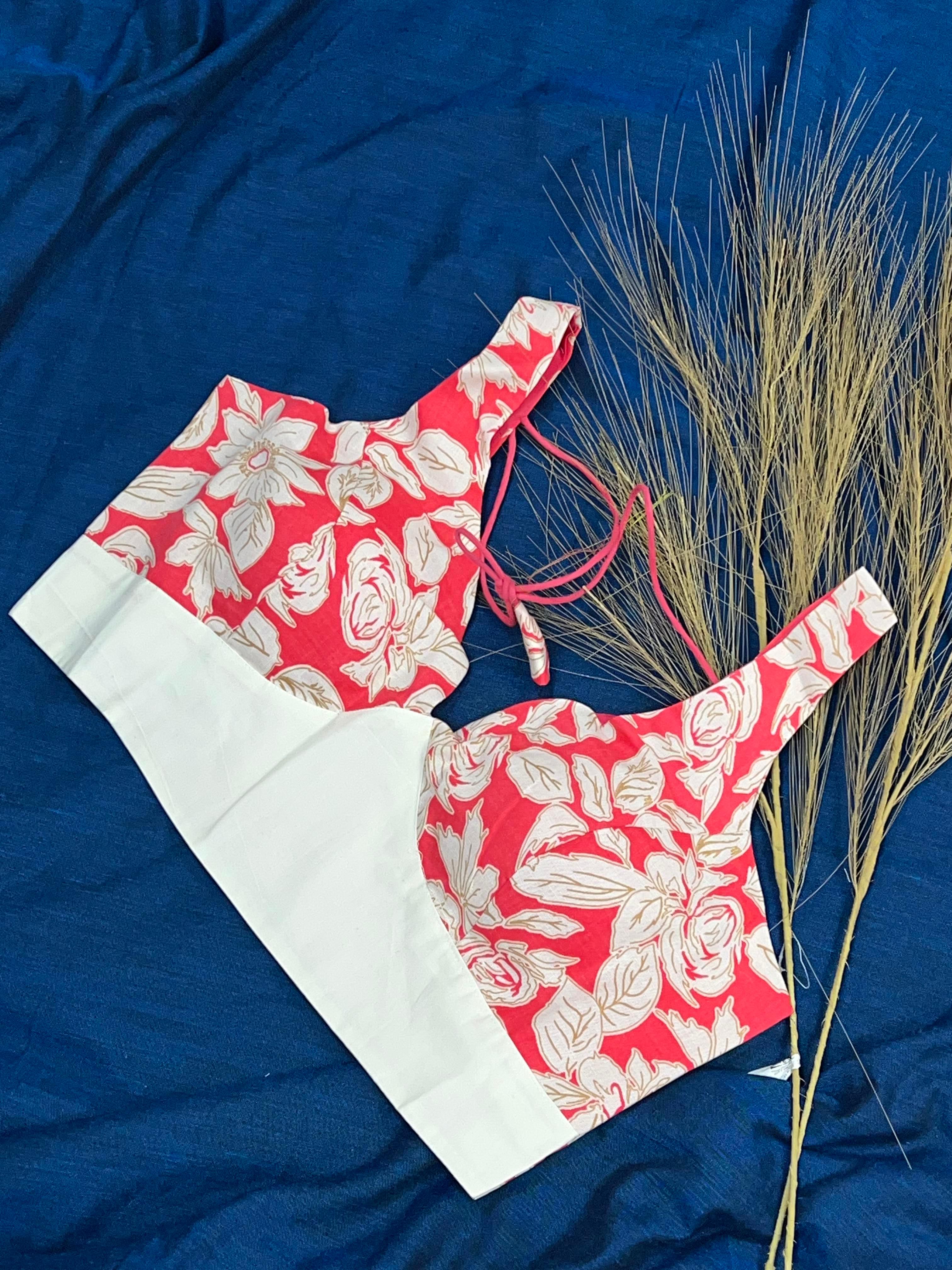 White Red Floral Ethnic Blouse